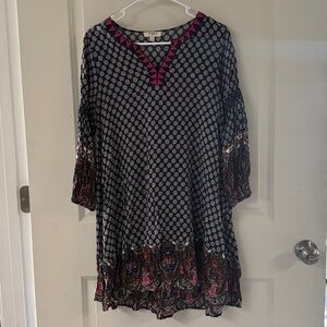 umgee Dress Women's Size S, Navy Peasant Boho 3/4 sleeve